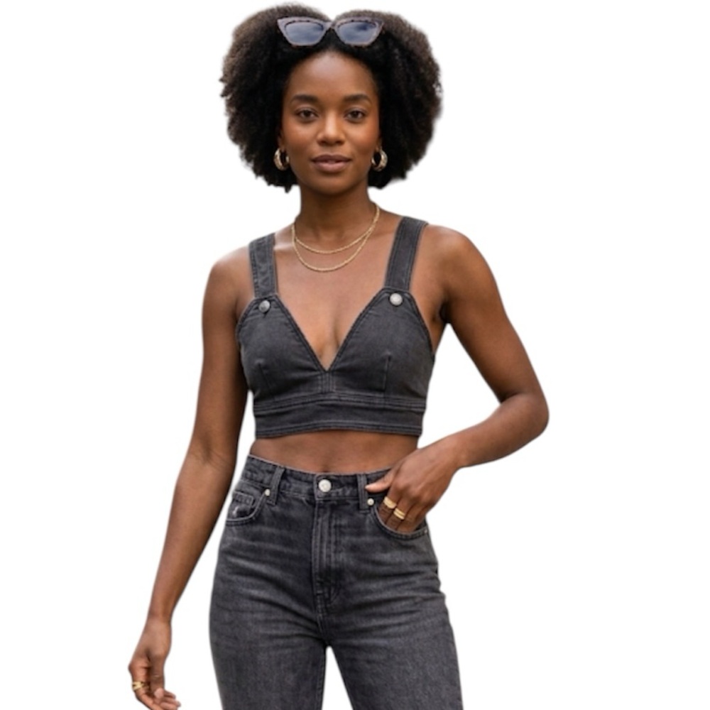Wild Fable Women's Black Denim Crop Top Side Zip Size: XXS